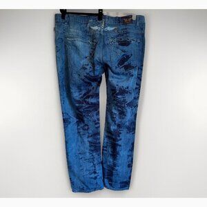 Robins Jean Men’s 42 Blue Tie-Dye Straight Leg Jeans Wings Logo Edgy Urban Rock